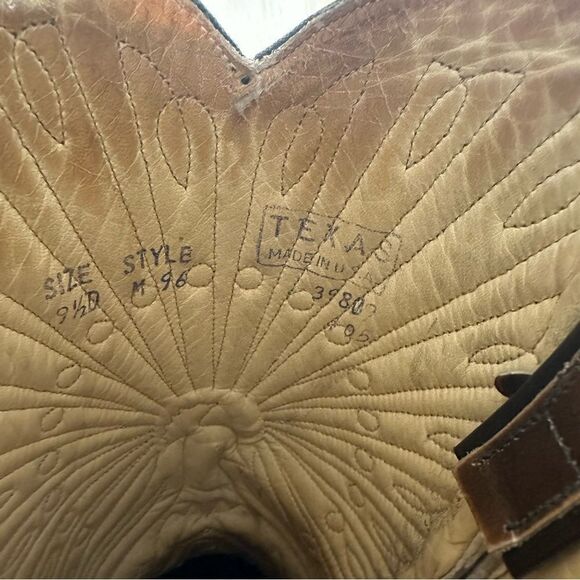 Vintage Texas Brand Brown Leather Stitched Peacock Cowboy Boots Men’s Size 9.5 D - Picture 10 of 12